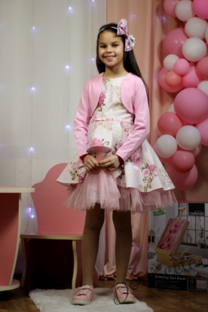 Детска официална рокля с цветя тип клош с тюл 9776177 с болеро