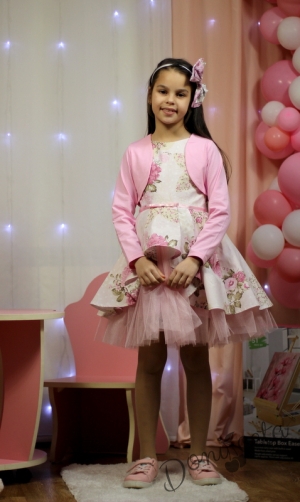 Детска официална рокля с цветя тип клош с тюл 9776177 с болеро