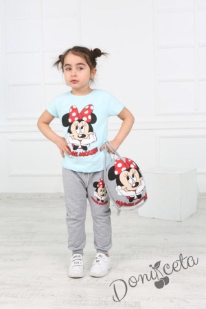 Детски комплект от 3 части - тениска с Мини Маус, панталон и раничка