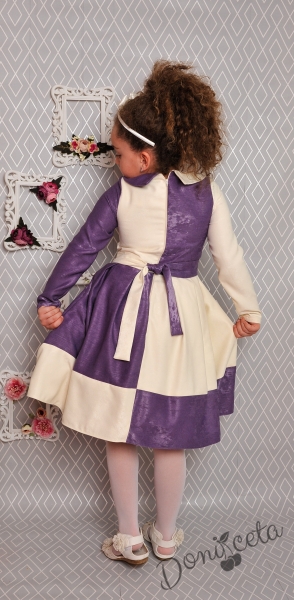 Официална детска рокля с дълъг ръкав в бяло и тъмно лилаво 243ЛЕДР