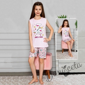 Детска пижама с къс ръкав с картинка в розово