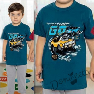 Детска пижама за момче с къс ръкав в синьо с коли