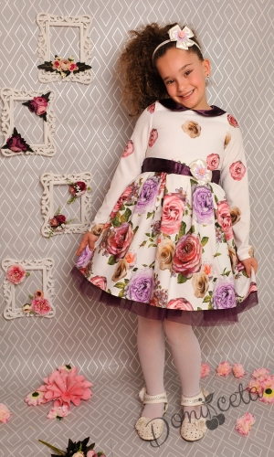 Детска официална рокля на цветя с дълъг ръкав
