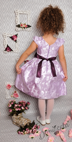 Официална детска рокля с къс ръкав в лилаво с коланче 223 СЛ