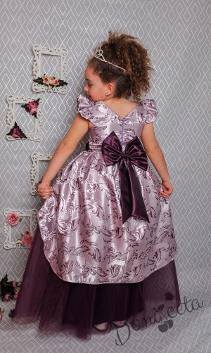 Официална дълга детска рокля в тъмнолилаво с тюл 379 ТСЛД