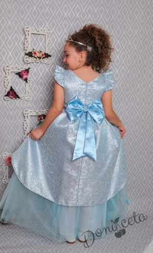 Официална дълга детска рокля в светлосиньо с тюл 379 ССД