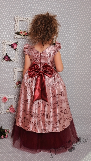 Официална дълга детска рокля в бордо с тюл 379 ФГВД