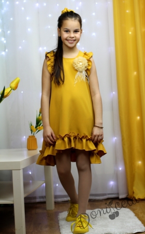 Официална рокля в цвтя горчица