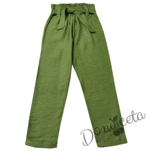 Детски панталон в зелено с висока талия