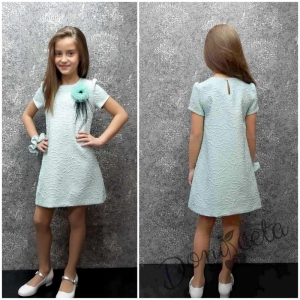 Ежедневна или официална детска рокля с къс ръкав в тюркоаз/мента 
