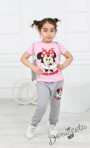 Детски комплект от 3 части - тениска с Мини Маус в розово, панталон и раничка