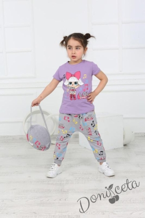 Детски комплект от 3 части - тениска с Лол в лилаво, панталон и раничка