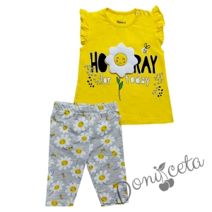 Бебешки комплект за момиче от 2 части-блузка с цветенце в цвят жълто и клин