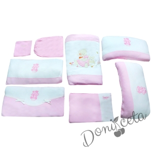 Луксозен бебешки спален комплект от 10 части в бяло и розово