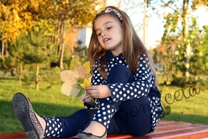 Girl's set of a jacket in dark blue with dots and leggings