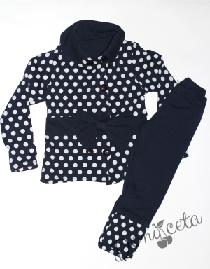 Girl's set of a jacket in dark blue with dots and leggings