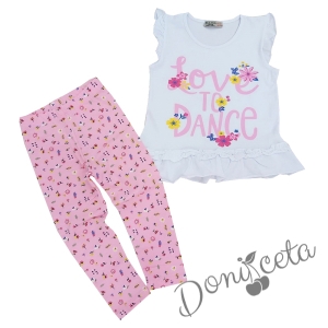 Комплект от панталон за момиче в розово и тениска в бяло