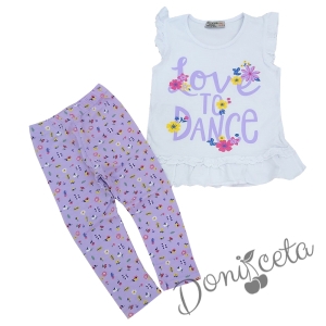 Комплект от панталон за момиче в лилаво и тениска в бяло