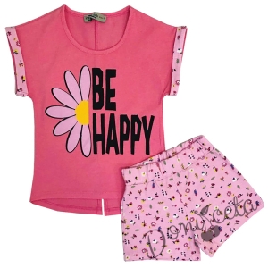 Комплект от къси панталонки в розово и тениска в циклама