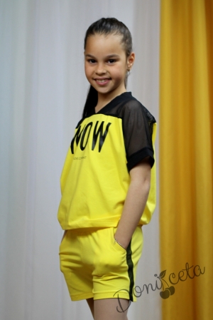 Летен комплект за момиче от тениска с мрежа и къси панталони в жълто Contrast 5
