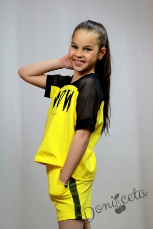 Летен комплект за момиче от тениска с мрежа и къси панталони в жълто Contrast 8
