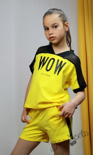 Летен комплект за момиче от тениска с мрежа и къси панталони в жълто Contrast 9