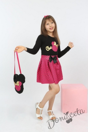 Комплект за момиче с Мини Маус от блуза в черно, пола, лента за коса и чантичка