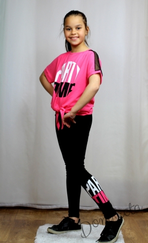 Летен детски комплект от къса тениска в розово  и клин в черно 8224322