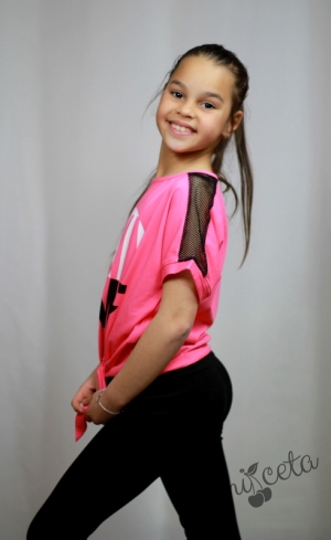 Летен детски комплект от къса тениска в розово  и клин в черно 8224322