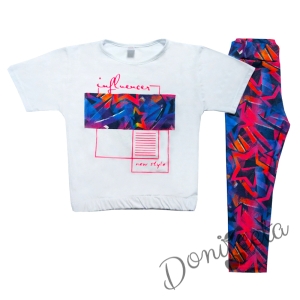 Детски комплект с тениска в бяло и многоцветен клин със звезди
