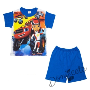 Детска пижама с къс ръкав за момче  в синьо с Пламъчко