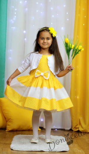 Детска жълта рокля с бяло болерце