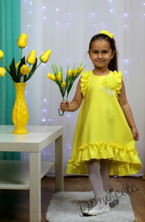 Официална или ежедневна детска рокля в жълто с къдрички