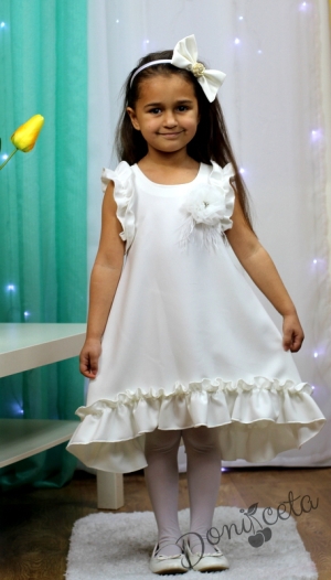 Официална /ежедневна детска рокля в екрю с къдрички