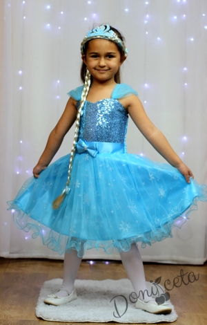 Детска официална къса рокля с къс ръкав в светлосиньо