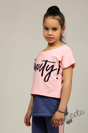 Детски летен комплект от 3 части с потник, тениска с къс ръкав в розово и клин в синьо 4
