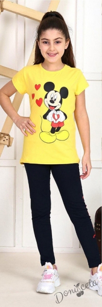 Комплект за момиче от блуза с къс ръкав в жълто с Мики Маус и клин в черно