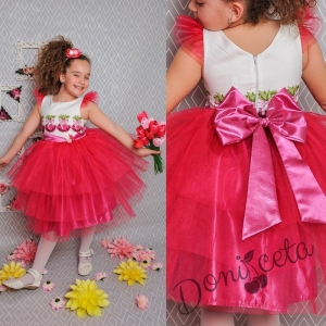 Официална  детска рокля с черешки 288-290Ч