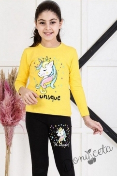 Детски комплект с дълъг ръкав с Пони/Еднорог в жълто и черно