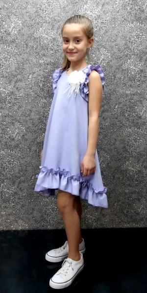 Официална или ежедневна детска рокля в лилаво с къдрички