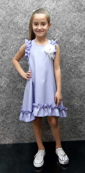 Официална или ежедневна детска рокля в лилаво с къдрички