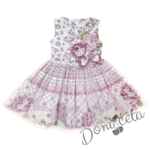 Детска официялна рокля в лилаво на цветя