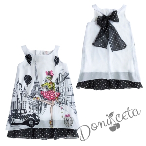 Комплект от лятна детска рокля в бяло с Париж и болеро