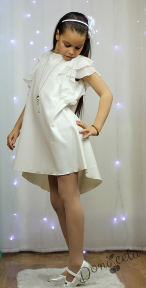 Детска лятна рокля в бяло с аксесоар Контраст