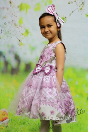 Празнична детска рокля с цветя и тюл