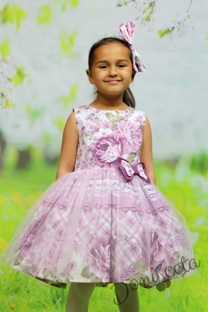 Детска официална рокля с тюл и цветя
