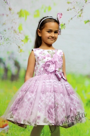 Детска рокля от памук с цветя и тюл