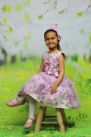 Детска лятна рокля с цветя и тюл