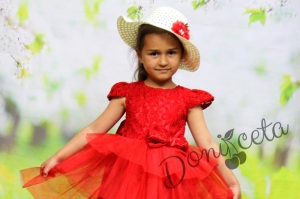 Официална детска рокля с богат тщл в червено