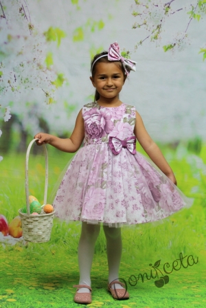 Официална бебешка/детска рокля с цветя в нежен лилав цвят